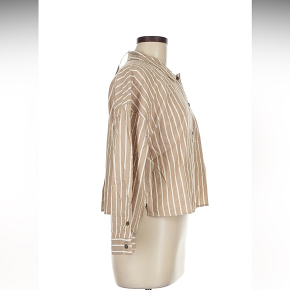 Everlane Woven Cotton Striped PJ Stripe Top Brown/White S NWT - Picture 6 of 10